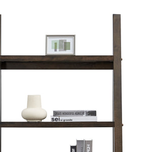 English Elm 5-Tier Ladder Shelf with Rubber Wood Frame and MDF Boards, Space-Saving Bookcase for Home Storage Rustic Brown W2582P195345