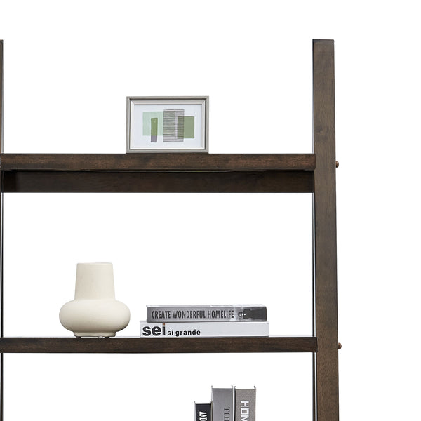 English Elm 5-Tier Ladder Shelf with Rubber Wood Frame and MDF Boards, Space-Saving Bookcase for Home Storage Rustic Brown W2582P195345