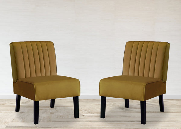 English Elm Reese Mid Century Modern Velvet Accent Chairs Set of 2 — Channel Tufted Comfort with Solid Wood Legs and Luxurious Upholstery Yellow B2735P271035