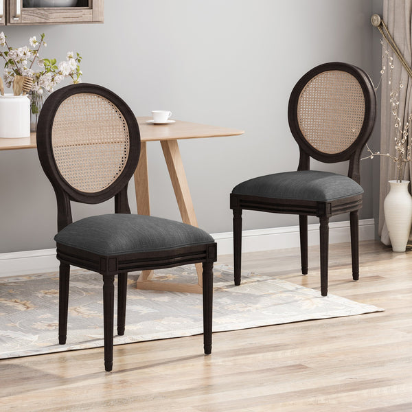 English Elm Christopher Knight Home® - DININGCHAIR Handcrafted Wicker & Fabric Dining Chair Set with Padded Seat, Rubberwood Frame Elegance Charcoal 65164.00CHAR