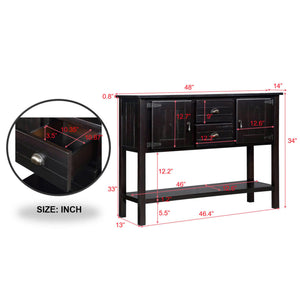 English Elm 48'' Solid Wood Console Table Retro Sideboard with 2 Drawers, Cabinets & Bottom Shelf — Espresso Finish, Sturdy Durable Design (48"L x 14"W x 34"H) W1202P263636