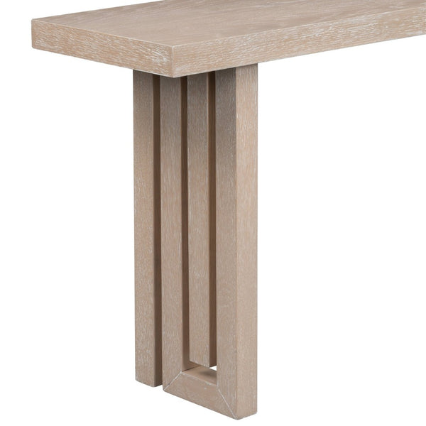 English Elm U_style Oak Veneer Console Table Sculptural Cutout Sides for Entryway or Hallway N711P241282A