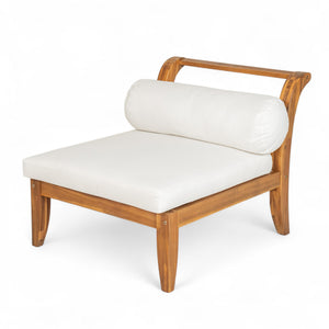 English Elm TOPMAX 6-Piece Acacia Patio Sofa Set - Modular L-Shaped Conversation Set, Convertible Daybed, Teak Beige Cushions SP100031AAA