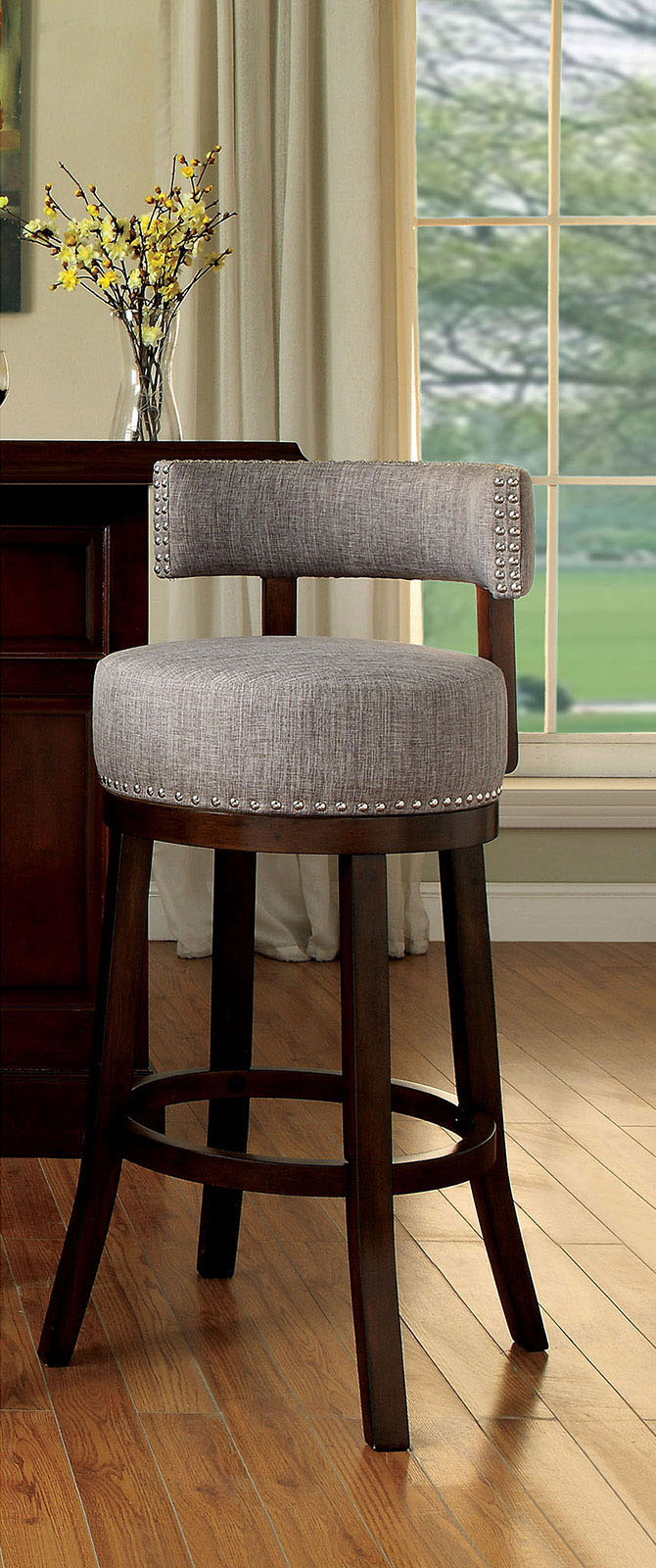 English Elm Bar Chairs 2Pc Set - Elegant Light Gray Fabric With Dark Wood Legs For Stylish Comfort & Support B2741P339267