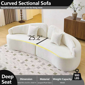 English Elm Curved Four Seat Chenille Sofa with Removable Backrest for Retro Apartment Living White W3612S00043