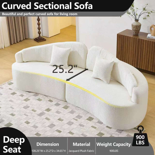 English Elm Curved Four Seat Chenille Sofa with Removable Backrest for Retro Apartment Living White W3612S00043