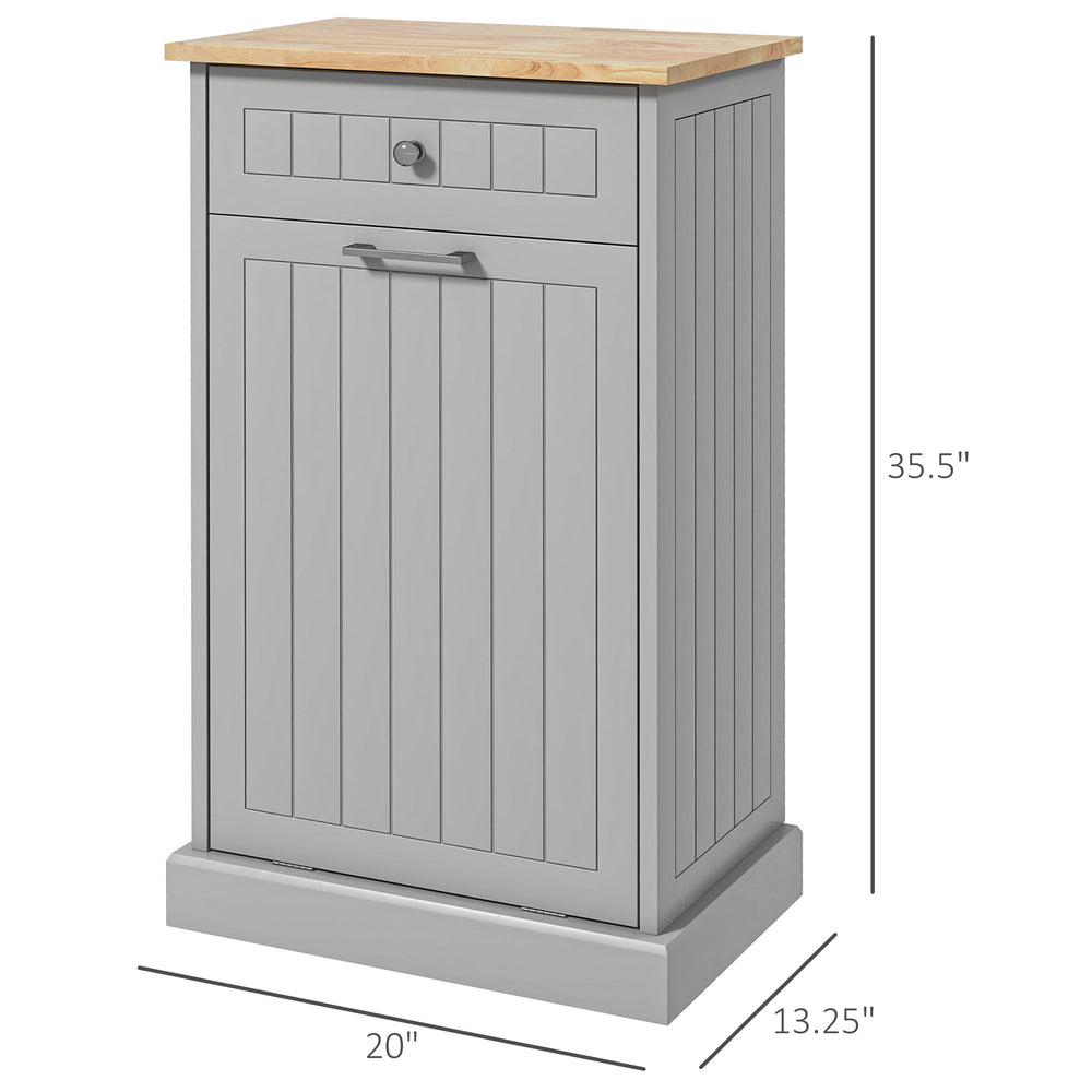 English Elm HOMCOM Tilt-Out Trash Cabinet with Drawer and Oak Top, Space-Saving Pet-Safe Kitchen Organizer W2225P200649