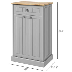 English Elm HOMCOM Tilt-Out Trash Cabinet with Drawer and Oak Top, Space-Saving Pet-Safe Kitchen Organizer W2225P200649