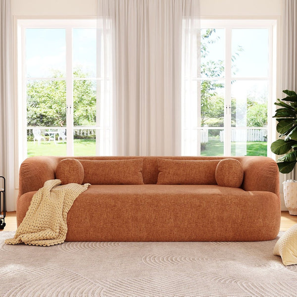 English Elm [new]86" Chenille Cloud Sofa Curved Legless 3-seater with Pocket Springs for Living Room Orange N723P404465G