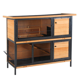 English Elm PawHut Heavy Duty 43" Steel Dog Crate with Wheels, Removable Tray, Top Access & Foldable Bowl Holder Light Yellow W2225P217660