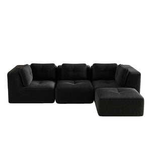 English Elm Modern Corduroy Sectional Sofa Tufted Deep Seat Couch with Movable Ottoman No Assembly Black W714S01790