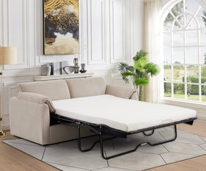 English Elm 79.13-Inch Sleeper Sofa Bed Corduroy Pull-Out Futon 3-Mode Recliner 450lb Capacity Brown Modern Comfort W820P190065