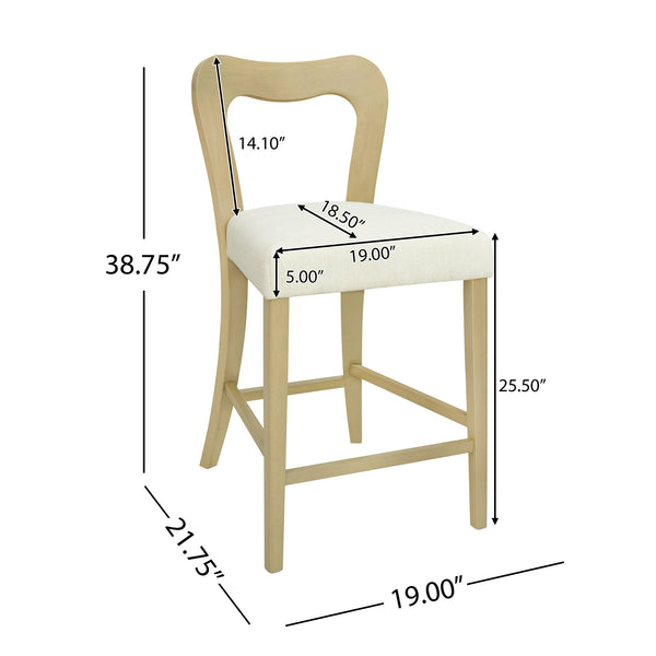 English Elm Christopher Knight Home® - Counter Stool with Curved Ergonomic Back, Solid Rubberwood Frame and Plush Upholstered Seat for Comfort Beige,Natural Ash N771P254008A