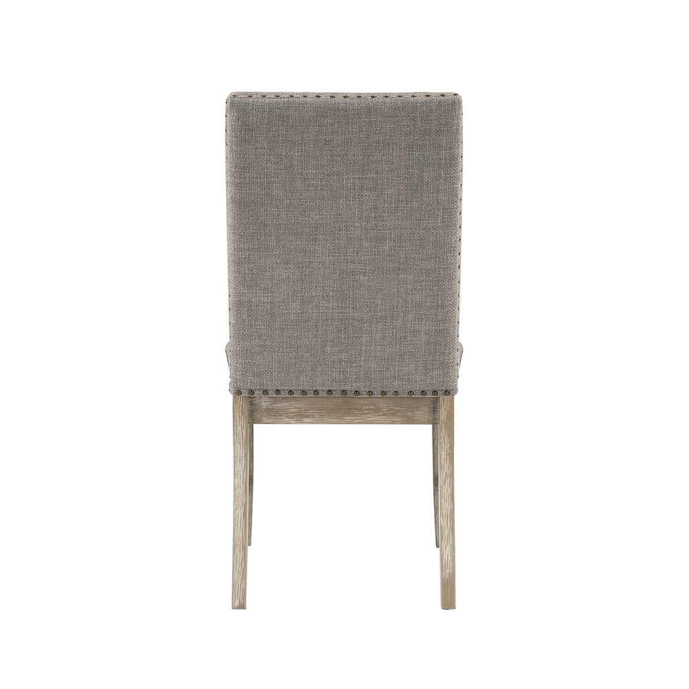 English Elm Set of 2 Southlake Side Chairs Linen Upholstered Back Nailhead Trim Brown‑Gray Wire‑Brushed Oak Finish B011P239562