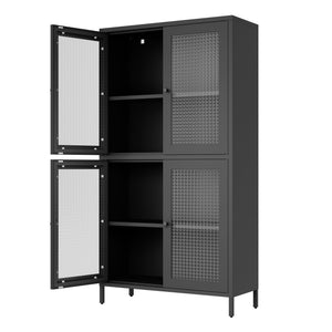 English Elm Classic Metal Storage Cabinet - Elegant Display Case With 4 Glass Doors & Adjustable Shelves For Home W2378P176270