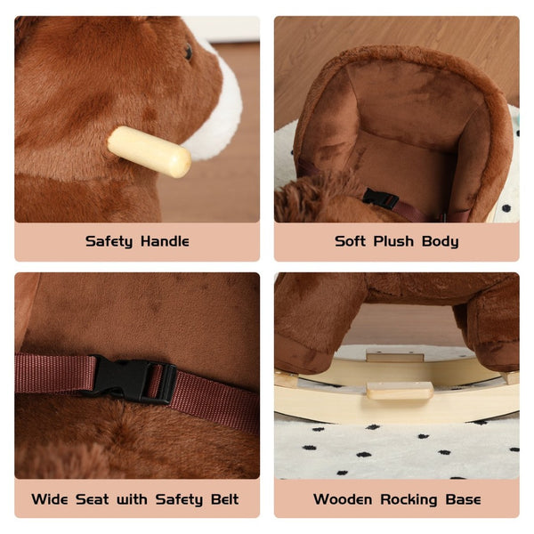 English Elm Kids Plush Rocking Horse Toddler Toy with Sound Box Hand Puppets and Secure Safety Belt W3723P374143