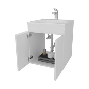 English Elm Shoshoni Compact Bathroom Vanity Cabinet with Two Doors, Scratch-Resistant Melamine Finish, Space-Saving White 25 L x 23 W x 12 H B128P314801