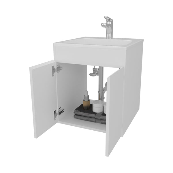 English Elm Shoshoni Compact Bathroom Vanity Cabinet with Two Doors, Scratch-Resistant Melamine Finish, Space-Saving White 25 L x 23 W x 12 H B128P314801