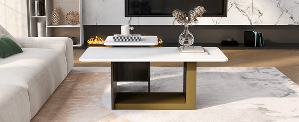 English Elm VIBE Modern Light Luxury Two-Piece Coffee Table Set with Metal Frame and Durable MDF Top for Living Room White N724P321447K