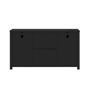English Elm U-style Farmhouse Sideboard Barn Door Buffet with Drawers Built-in Outlet Dining Black N711P347377B