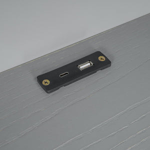 English Elm Wood Twin Size Platform Bed with Built-in LED Light, Multifunctional Headboard, Guardrail & Storage Drawers Gray N709P243969E