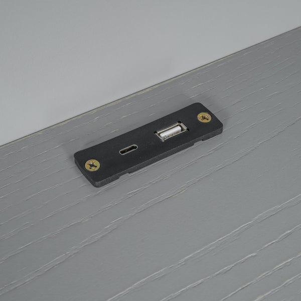 English Elm Wood Twin Size Platform Bed with Built-in LED Light, Multifunctional Headboard, Guardrail & Storage Drawers Gray N709P243969E