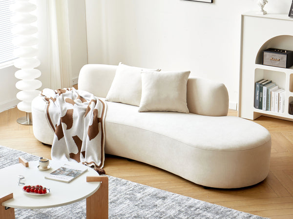 English Elm 90" Curved Sofa with Velvet Upholstery, Ergonomic Half-Moon 4-Seater with High-Density Foam Comfort Ivory B2735P320308