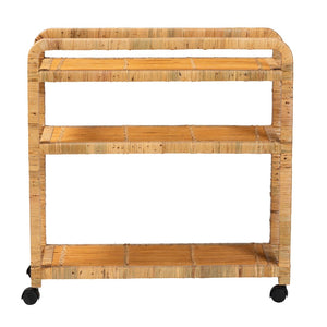 English Elm Modern Rattan Woven Kitchen Cart with Three Open Shelves and Rolling Caster Base B2750P467695