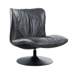 English Elm Piotr Black Top Grain Leather Swivel Accent Chair - Industrial Modern Design, Sturdy Metal Base B2726P242449