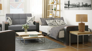 English Elm PrimeNest ZenAero X Upholstered Convertible Loveseat with Storage, Microfiber Comfort, Space-Saving Design Grey+Black B030P281768