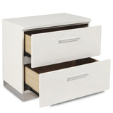 English Elm Nicolás White 2-Drawer Nightstand With Metal Base and Bar Handles