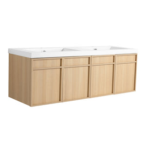 English Elm 60" 60" Wall-Mounted Bathroom Vanity with Double Resin Sink, 4 Soft-Closing Doors, Oak Finish W1972P315223