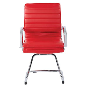 OSP Home Furnishings Guest Faux Leather Office Chair with Chrome Sled Base and Ergonomic Lumbar Support Red SPX23595C-U9