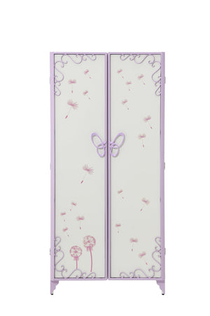 English Elm Priya Elegant Purple & White Metal Wardrobe with PU Leather Accents, Butterfly Doors, Ample Storage B2726P263181