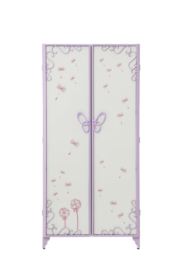 English Elm Priya Elegant Purple & White Metal Wardrobe with PU Leather Accents, Butterfly Doors, Ample Storage B2726P263181