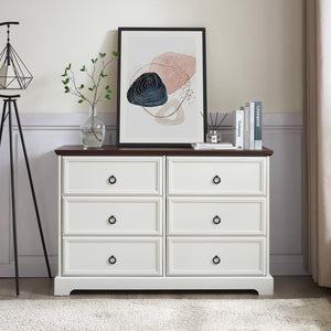 English Elm Modern 6-Drawer Chest of Drawers for Bedroom — Spacious Wooden Dresser with Smooth Glide Drawers, Elegant Patterned Top White W2275P224405