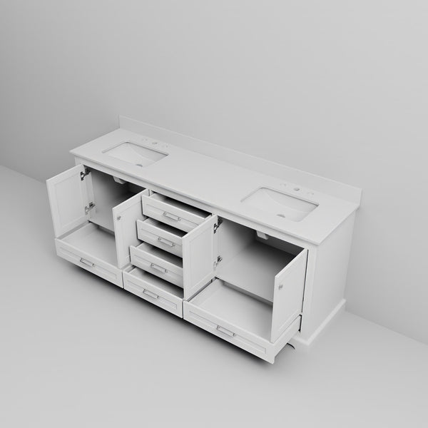 English Elm White Double Bath Vanity 80 in W x 22 in D with Cultured Marble Top, Solid Wood, Soft-Close Drawers B2731P258398