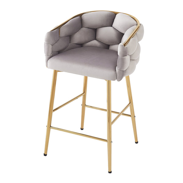 English Elm Christopher Knight Home® - 28'' Velvet Counter Stools Set of 2 with Gold Iron Frame, Plush Back & Footrest for Kitchen Grey N780P199861G