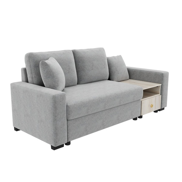 English Elm Modern Chenille Upholstered Sofa with Console Storage Armrest for Living Room Grey N763S000062E