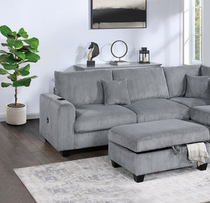 English Elm Contemporary 3pc Sectional Set with USB Charging, Corduroy Upholstery, Storage Ottoman & Pillows Fog 77 L x 35 W x 17 H B011S01239