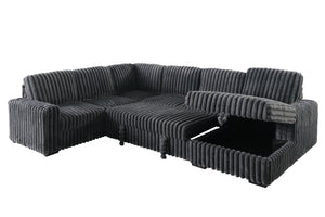English Elm 102 Inch Linen Modular Sectional Sofa with Hidden Storage and Cloud Cushion Comfort Dark Gray W1099S00177