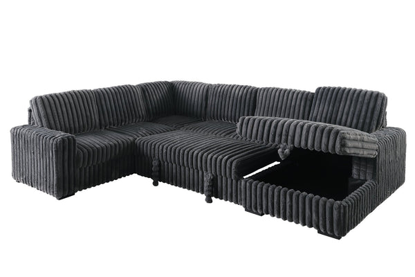 English Elm 102 Inch Linen Modular Sectional Sofa with Hidden Storage and Cloud Cushion Comfort Dark Gray W1099S00177