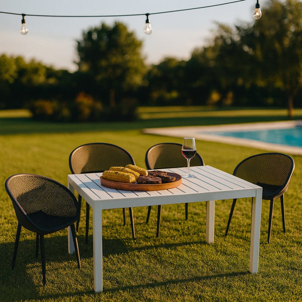 English Elm 2-Pack Modern Lounge Chairs with 55" Long Table — All-Weather PP & Metal, Ergonomic, Easy Assemble Warm Grey,White W3450S00004