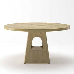 English Elm Round Farmhouse Dining Table 47 Inch Wooden Top with Lower Storage Shelf Seats Six Natural W757P367148