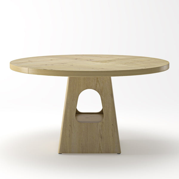 English Elm Round Farmhouse Dining Table 47 Inch Wooden Top with Lower Storage Shelf Seats Six Natural W757P367148