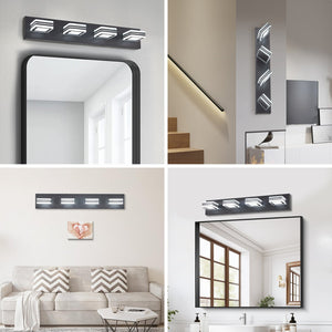English Elm 26" Modern 4-Light LED Vanity Light with Square Acrylic Shades, Moisture-Resistant Metal Frame for Bathroom Mirror Black W2312P374871
