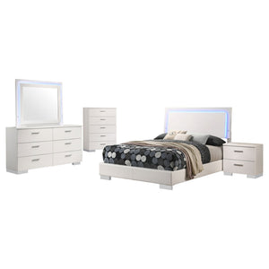 English Elm Dulcey Full Bedroom Set with Led Lighting High Gloss White Faux Leather Modern B062S01496