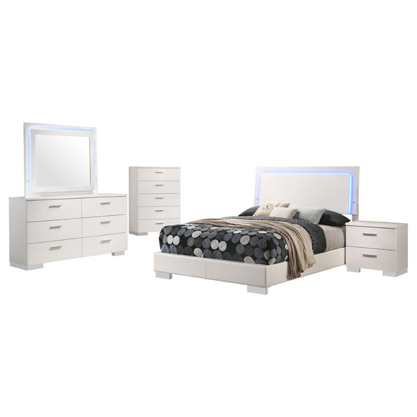 English Elm Dulcey Full Bedroom Set with Led Lighting High Gloss White Faux Leather Modern B062S01496