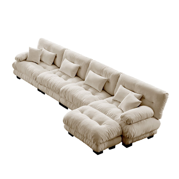 English Elm Free Modular Sectional Sofa - L-Shaped 4-Seater Couch In Light Coffee Chenille With Ottoman & Comfort W714S01032