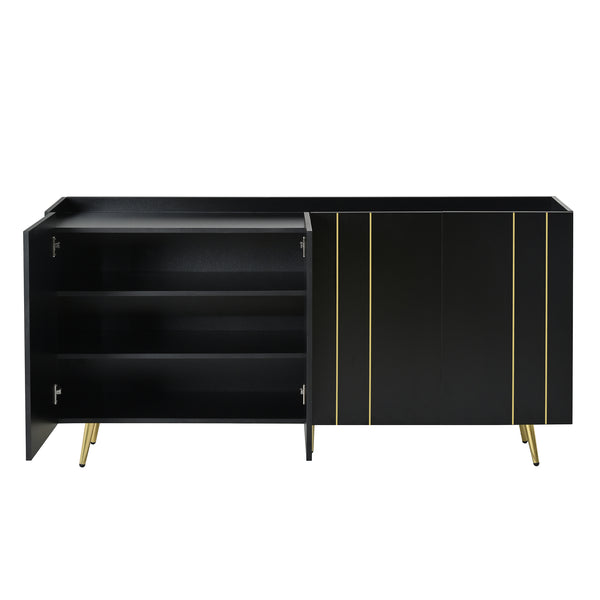 English Elm ON-TREND Luxurious Modern Shoe Cabinet with Gold Accents and 4 Adjustable Shelves for Versatile Storage Black N721P191139B